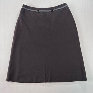 Jones New York Wool Skirt Size 6 Brown Leather Trim Zip Waist
